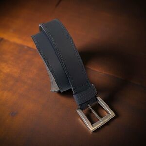 Men's Leather Belt with Heavy Metal Buckle